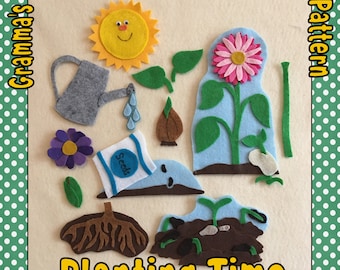 Interactief leerhulpmiddel voor de levenscyclus van planten - op Montessori geïnspireerd vilten verhaalpatroon - ALLEEN PDF-PATROON