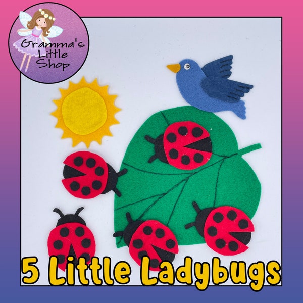 5 Little Ladybugs Felt Pattern - Rhymes Included to Create Your Own Storytime