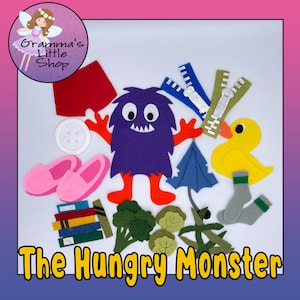 Hungry Monster Under My Bed Felt Story-patroon, kleurherkenning (pdf-patroon)