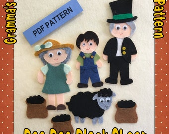 Baa Baa Black Sheep Pattern to Make Felt Pieces for a  Felt Story Board  -  PDF PATTERN ONLY