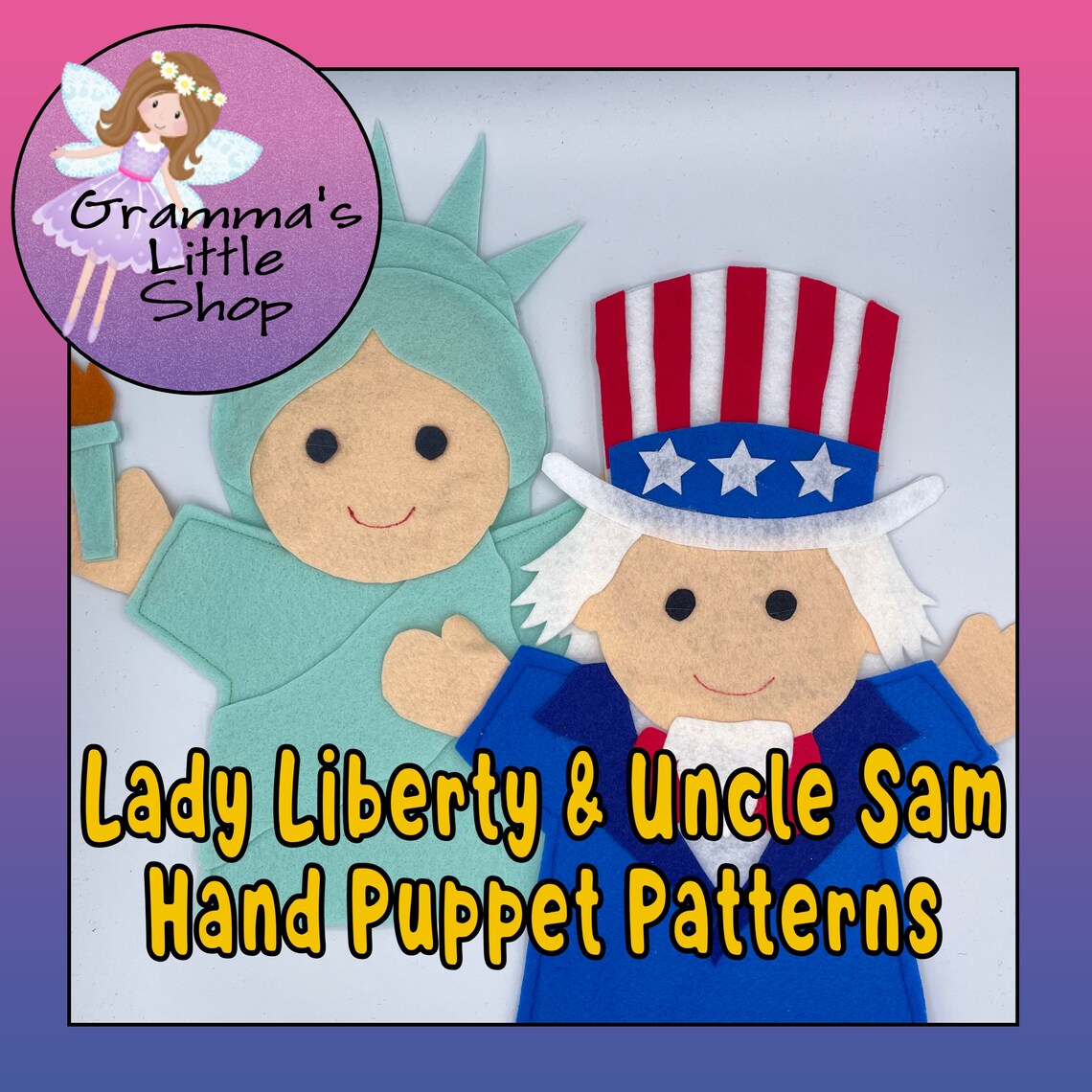 Lady Liberty and Uncle Sam Hand Puppet Patterns - DIY Pattern Only - Etsy