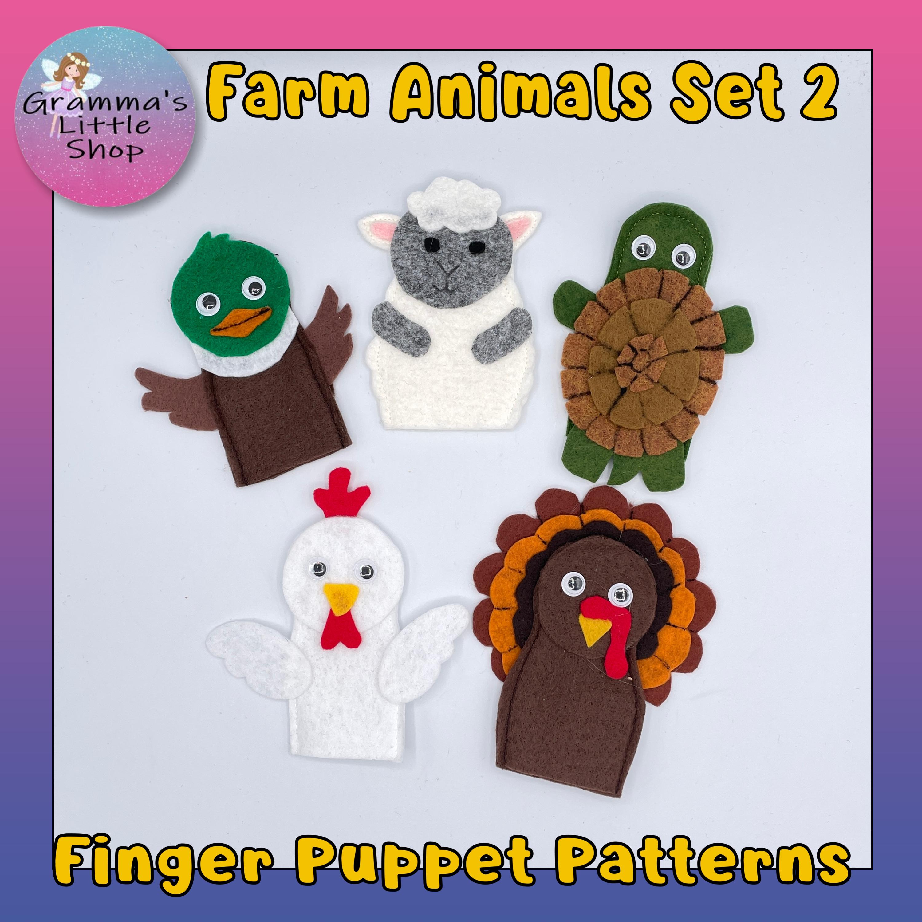Farm Animal Finger Puppet Pattern, DIY Sewing Templates, Set #2 (PDF ...