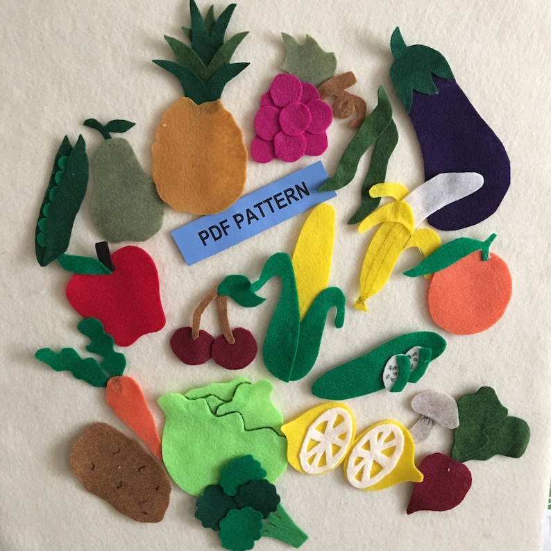 PDF PATTERNS ONLY Fruits and Veggies Patterns For Felt Board or Flannel board