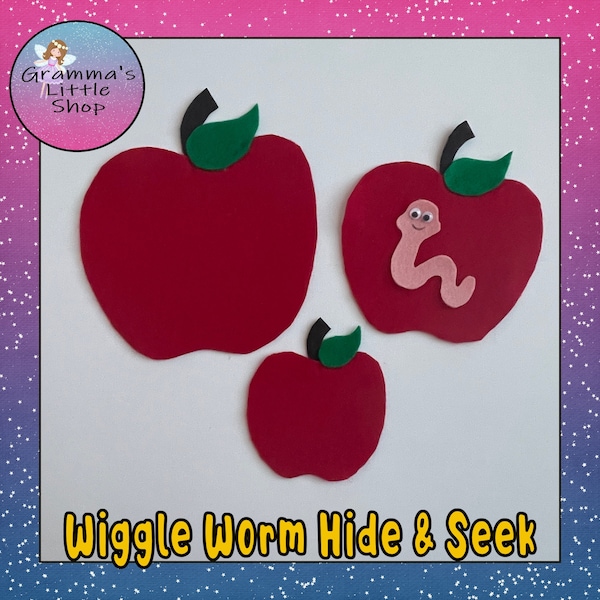 Wiggle Worm and Apples Playing Hide and Seek,  Felt Board Pattern,   DIY Downloadable Pattern