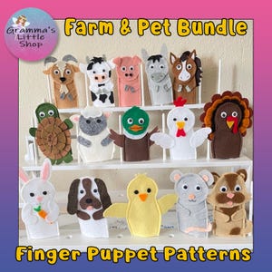 Bauernhof Tier Fingerpuppe Muster Bundle, Bauernhof Tier Vorlagen, 15 DIY Fingerpuppen, Rollenspiel mit Fingerpuppen