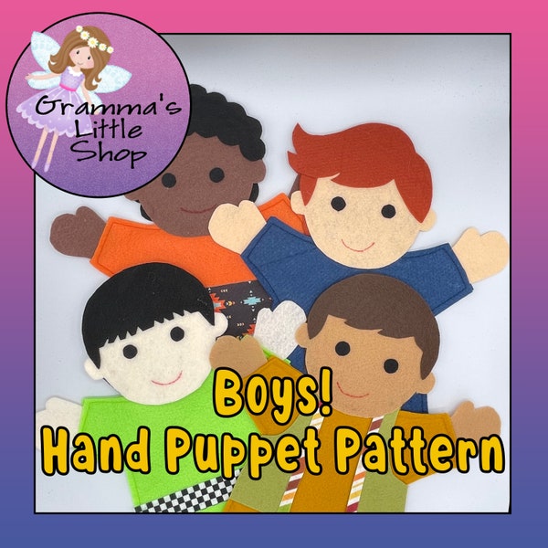 Boy Puppet Patterns, 4 Puppet Boy Patterns - PDF Pattern for Hand Puppet, Puppet Sewing Pattern, Easy Puppet Pattern