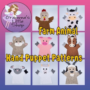 Farm Animal Puppets Patterns - DIY Patterns to make 8 different Farm Animal Puppets