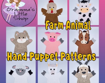 Farm Animal Puppets Patterns - DIY Patterns to make 8 different Farm Animal Puppets
