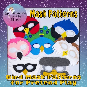 Bird Mask Pattern Bundle - DIY Only for 7 Majestic Birds: Peacock, Blue Jay, Cardinal, Ostrich, Eagle, Swan, and Flamingo