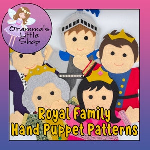 King and Queen Puppet Patterns , Prince, Princess and Knight Puppet Patterns, Royal Family Puppets to DIY for Kids or Adults