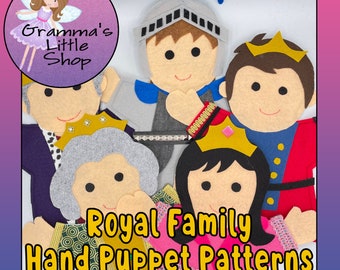 King and Queen Puppet Patterns , Prince, Princess and Knight Puppet Patterns, Royal Family Puppets to DIY for Kids or Adults