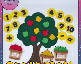 Apple Math, Felt Pattern for Simple Counting, Addition and Subtraction - PDF Pattern Only