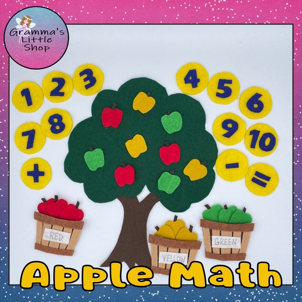 Apple Math, Felt Pattern for Simple Counting, Addition and Subtraction - PDF Pattern Only