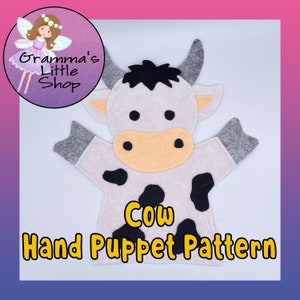 Cow Hand Puppet Pattern, PDF Pattern for Hand Puppet, Puppet Sewing Pattern, Easy Puppet Pattern