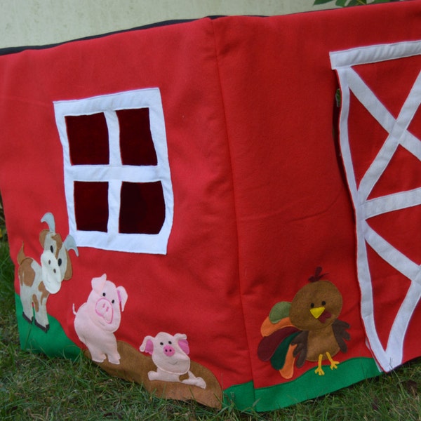 DIY Barn and Animals Card Table Felt Playhouse - PDF Pattern for Square Card Table - Easy Sewing Project