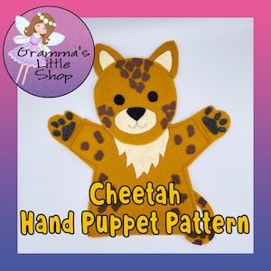 Cheetah handpop patroon, PDF-patroon voor handpop, marionet naaipatroon, eenvoudig poppenpatroon