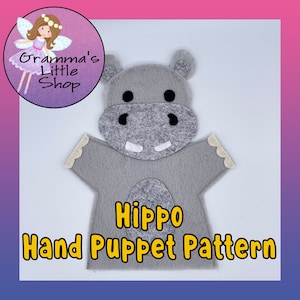 Hippo  Hand Puppet Pattern, PDF Pattern for Hand Puppet, Puppet Sewing Pattern, Easy Puppet Pattern