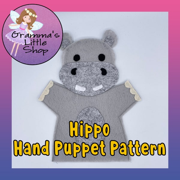 Hippo  Hand Puppet Pattern, PDF Pattern for Hand Puppet, Puppet Sewing Pattern, Easy Puppet Pattern