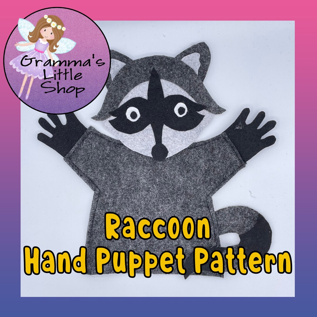Raccoon Hand Puppet Pattern, PDF Pattern for Hand Puppet, Puppet Sewing