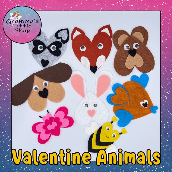 Valentine Animals, DIY Valentine's Project, Felt Pattern, Valentine Activity, Valentine PDF Pattern, Pattern and Instructions Only