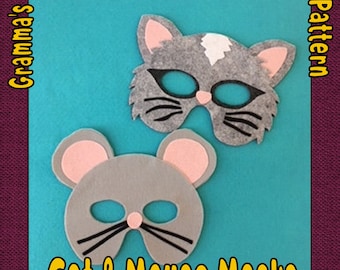 Cat and Mouse, Easy to Make Mask Patterns for Pretend Play - PDF PATTERN ONLY