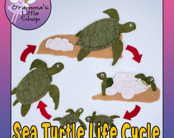 Interactive Sea Turtle Life Cycle Felt Storyboard Pattern for Young Children - Educational and Fun!