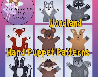 Padrões de fantoches de mão de animais da floresta - padrões DIY para 8 animais da floresta