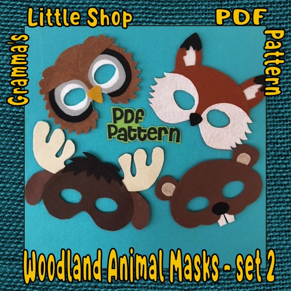 Owl, Fox, Moose, and Beaver Easy to Make Masks Patterns for Pretend Play, Woodland Animals Set 2 - PDF PATTERN ONLY