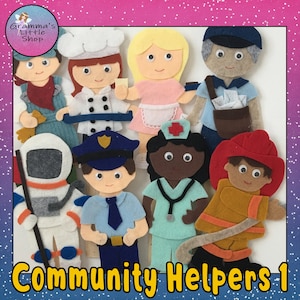 Community Helper Set 1, Felt board or Stick Puppet Patterns, - DIY Downloadable PDF Pattern Only