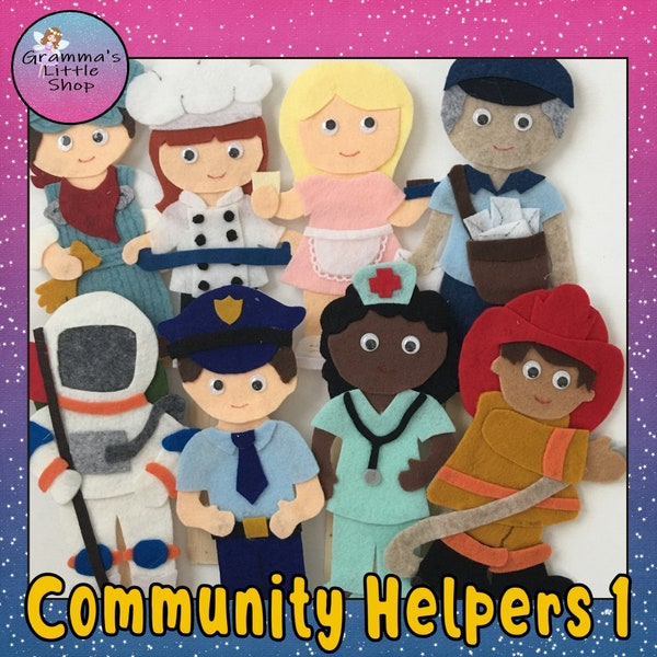 Community Helper Set 1, Felt board or Stick Puppet Patterns, - DIY Downloadable PDF Pattern Only