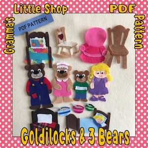 Goldilocks and the 3 Bears,  PDF PATTERN for use on a felt or flannel board