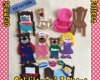 Goldilocks and the 3 Bears,  PDF PATTERN for use on a felt or flannel board