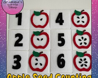 Apple Seed Counting Felt Board Pattern - Math Game - DIY Felt Numbers (Digital Download)