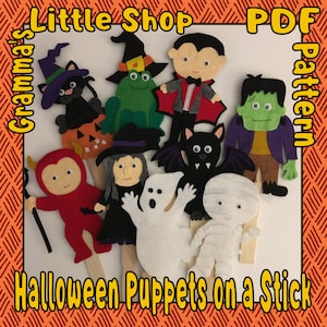 Halloween Puppe, Muster für 9 Halloween bezogene Charaktere - nur herunterladbare PDF-Datei