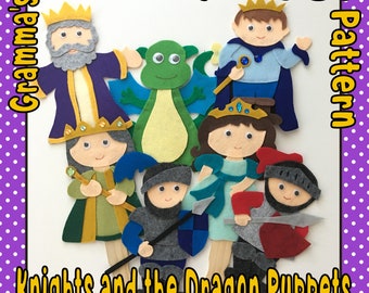 Knights and Dragon, Puppet Pattern, Stick Puppet - DIY Downloadable PDF Pattern Only