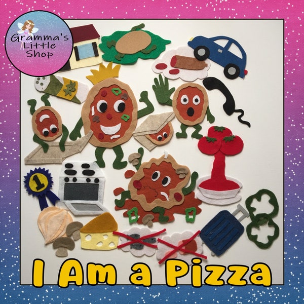 Je suis un motif de feutre de pizza, motif d'histoire en feutre, chanson pour enfants - motif téléchargeable bricolage