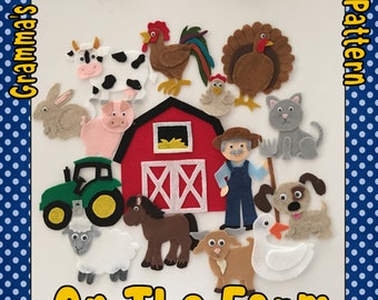 On the Farm Felt Board Pattern features 12 Animals, a Farmer, and a Tractor - PDF PATTERNS ONLY