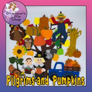 Pilgrims, Pumpkins, & A Scarecrow Autumn Harvest Felt Board Pattern for the Classroom or at Home