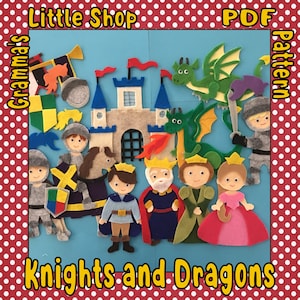 May include: A felt craft kit for making a knights and dragons story. The kit includes a castle, two dragons, a king, a queen, three knights, and a horse. The kit is perfect for imaginative play and storytelling.