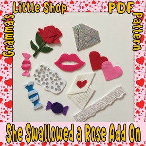 She Swallowed a Rose,  Felt Pattern Add On,  DIY Downloadable Pattern