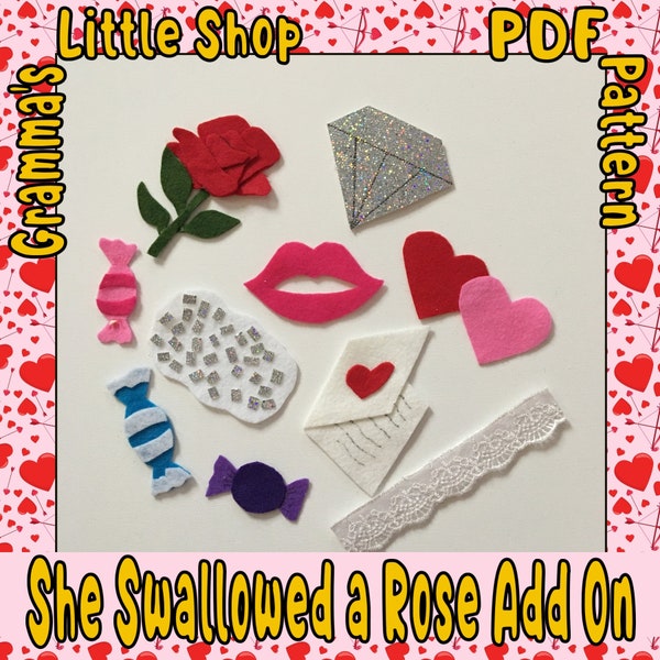 She Swallowed a Rose,  Felt Pattern Add On,  DIY Downloadable Pattern