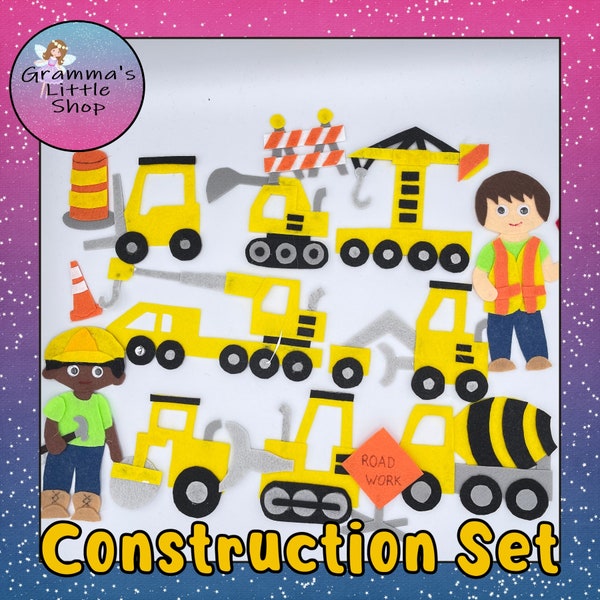 Construction Set with Cranes, Cement Mixer, and Bulldozer for Use on a Felt Board, Easy to Make  -  PDF PATTERN ONLY