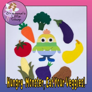 Hungry Monster Eat Your Veggies vilten bord Verhaalpatroon