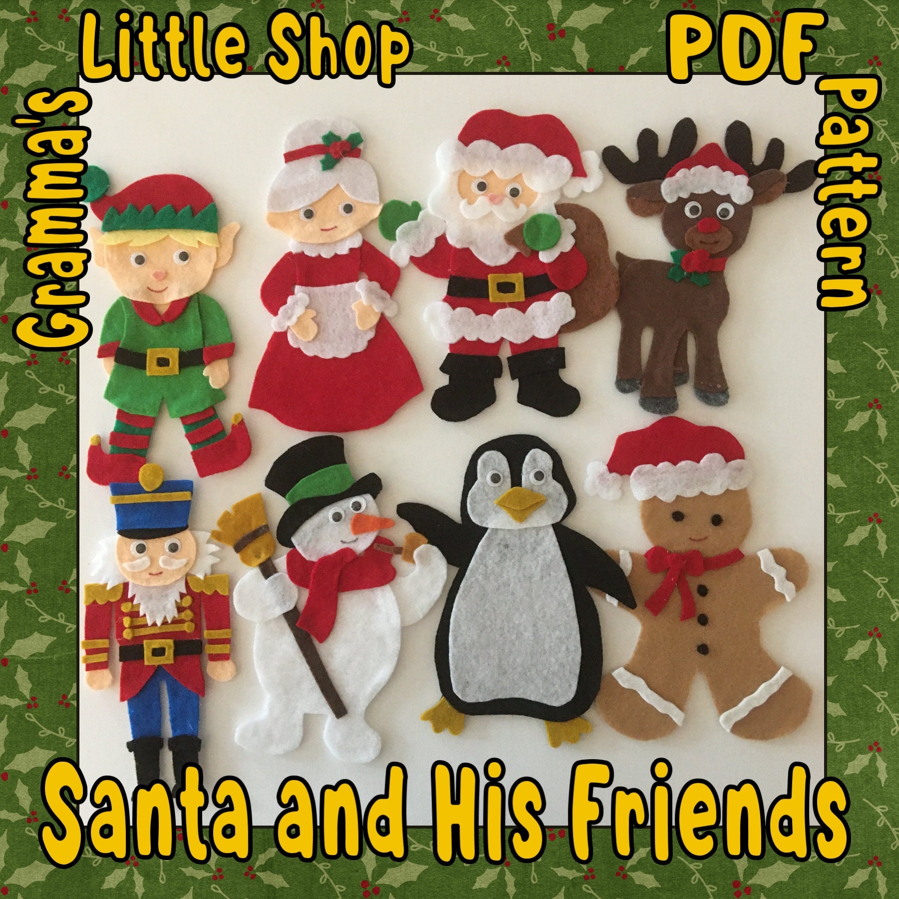 Santa and His Friends Felt Pattern, Felt Story or Felt Stick Puppets  -  PDF Downloadable Pattern Only