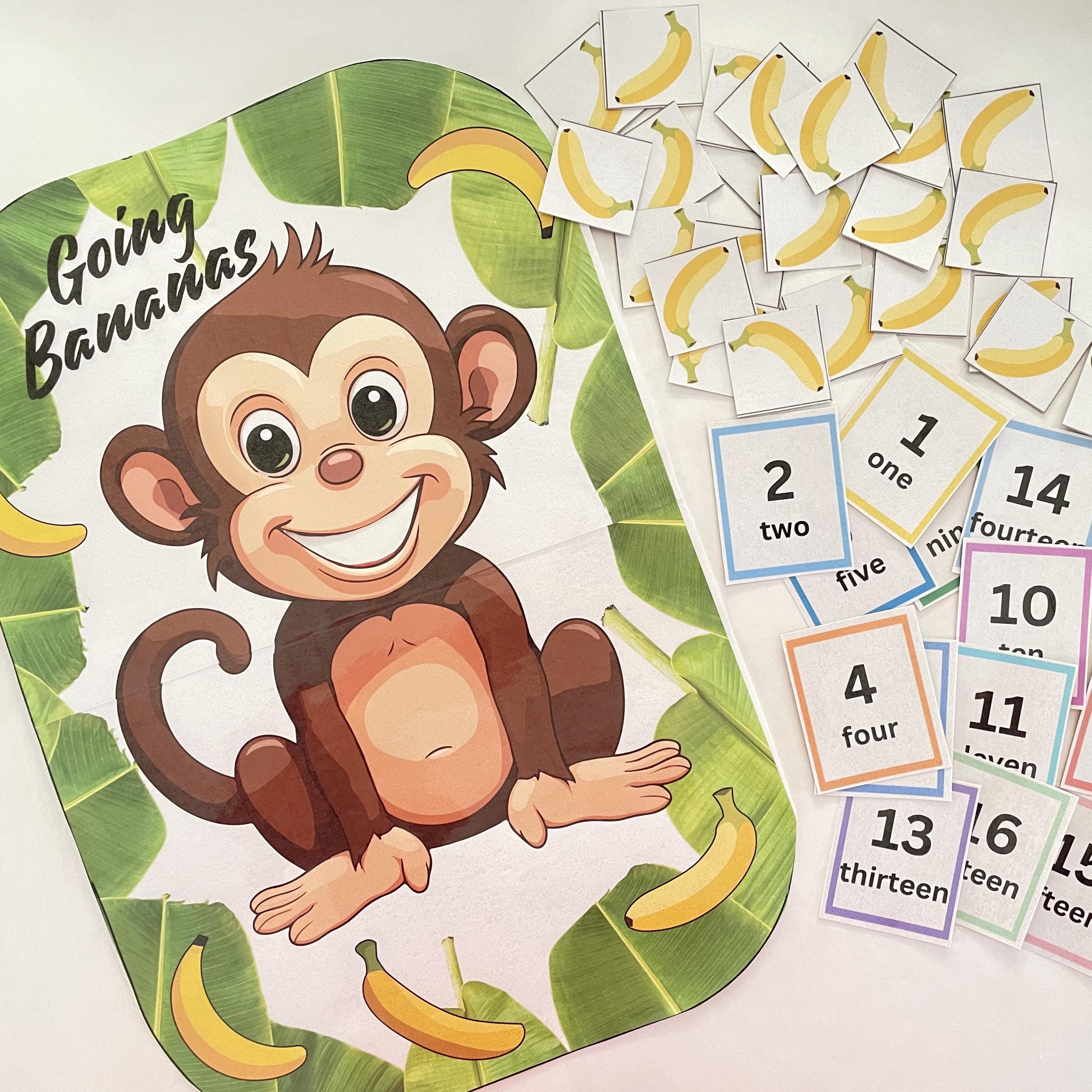 ばななざるページ バナナを数えるサル、フリサット挿入、幼児向け算数（PDFパターン