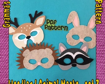 Hedgehog, Rabbit, Raccoon, Deer, Masks Patterns for Pretend Play, Woodland Animals Set 3, Easy to Make Pattern - PDF PATTERN ONLY