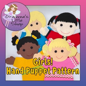 Girl Puppet Patterns, 4 Puppet Girl Patterns - PDF Pattern for Hand Puppet, Puppet Sewing Pattern, Easy Puppet Pattern