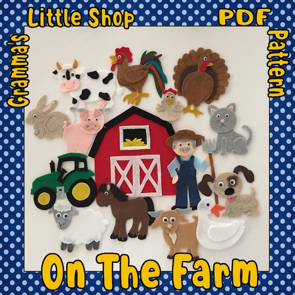 Farm Animal Felt Board Pattern features 12 Animals, a Farmer, and a Tractor - PDF PATTERNS ONLY