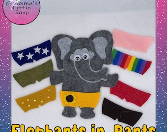 Elephants In Pants Felt Story Pattern, Flannel Board DIY Pattern, Elephant Pattern, Pattern Only