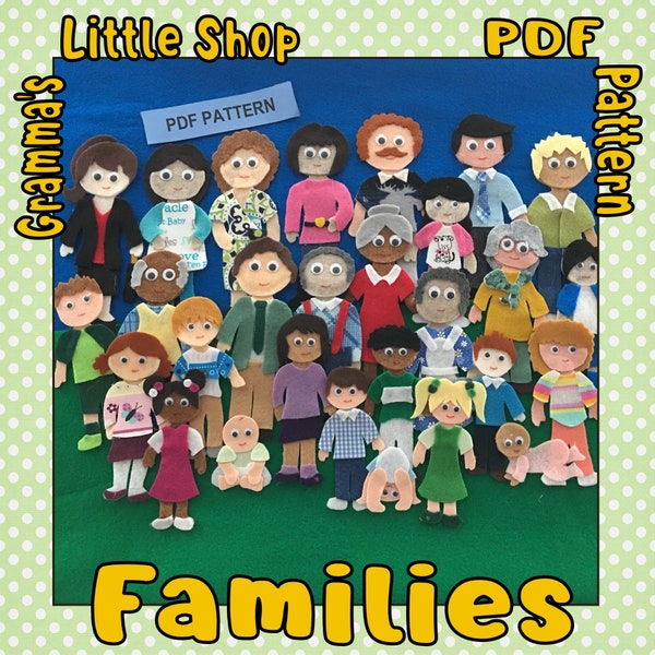 Famille des grands-parents, maman, papa et enfants // Patrons pour les figurines en feutre Story Board - Patron PDF UNIQUEMENT